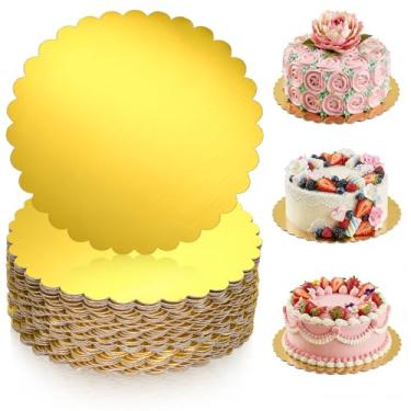 Imagem de Zyghjort 30 peças de tábuas de bolo douradas redondas de 30 cm, tábuas de base de círculo descartáveis, base recortada de placa de círculos de papelão, suprimentos de decoração para mesa de sobremesa