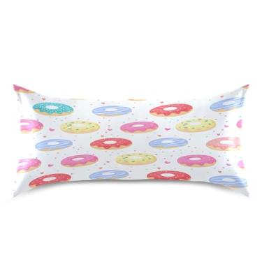 Imagem de xigua Fronha de cetim colorida donuts para cabelo e pele lavável à máquina almofada de cetim refrescante king capa de travesseiro com fecho de envelope, 50,8 cm x 101,6 cm