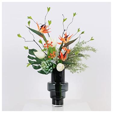 Imagem de LMJYU Flores artificiais para decoração flores falsas com vaso arranjos artificiais flores artificiais para decoração de casa mesa centros de mesa cozinha sala de jantar nós
