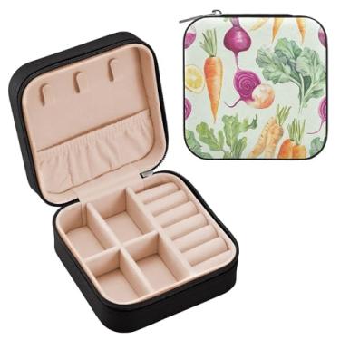 Imagem de YETTASBIN Caixa de joias de vegetais para adolescentes, meninas, mulheres, presente de aniversário, Natal, caixa de armazenamento portátil de couro PU, mini estojo de joias de viagem para colar