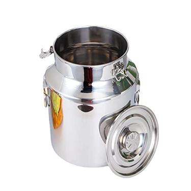 Imagem de uhyOHF Fermentador, lata de leite de aço inoxidável de grande capacidade com tampa selada – Balde de vinho de fermentação 14L-88L, recipiente de chá, balde de água, barril de balde de água para