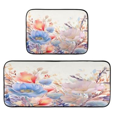 Imagem de Wassud Tapetes de cozinha florais brancos claros para o chão, decoração de casa, tapetes de cozinha acolchoados, antifadiga, tapetes de cozinha, antiderrapante, lavável, itens essenciais, conjunto de