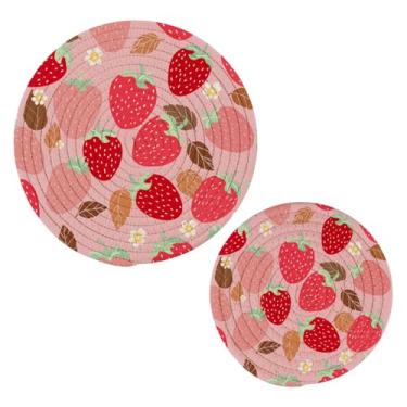 Imagem de Wassud Morangos (3) tripé para pratos quentes suportes de panela redondos de algodão almofadas quentes elegantes porta-copos decoração de cozinha e acessórios 2 peças