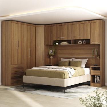 Imagem de Quarto Modulado Queen de Canto com Guarda-roupas Maleiro e Cabeceira Paris Master Luciane Moveis