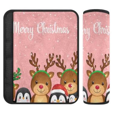 Imagem de Burbuja Capa de cinto de segurança de carro pinguim de rena de desenho animado macio confortável protetor de cinto de segurança de carro para alça de ombro de assento, 1 par pequeno