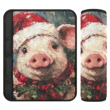 Imagem de Burbuja Capa para cinto de segurança de carro Christmas Pig Protetor de cinto de segurança de carro macio confortável para alça de ombro de assento de carro, 1 par médio
