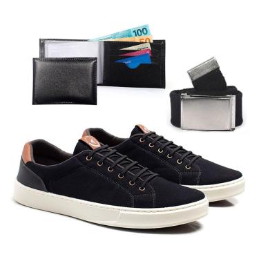 Imagem de Kit Tenis Masculino Casual Com Carteira Cinto Sapatenis De Amarrar Confortavel Leve Macio-Masculino