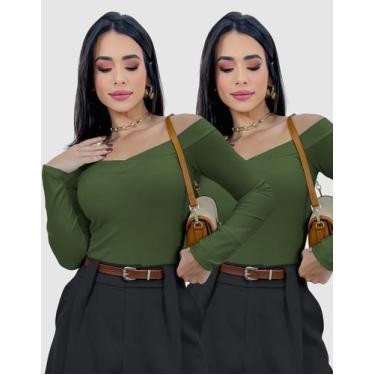 Imagem de Kit 2 Body Blusa Feminino Ciganinha Ombro Manga Longa Anarruga - Swiss