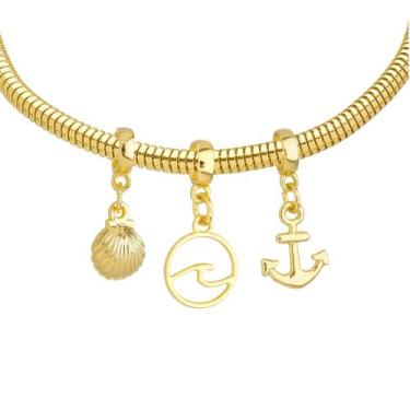 Imagem de Pulseira Praia Mar Berloque Banhado a Ouro 18k - Work Semijoias