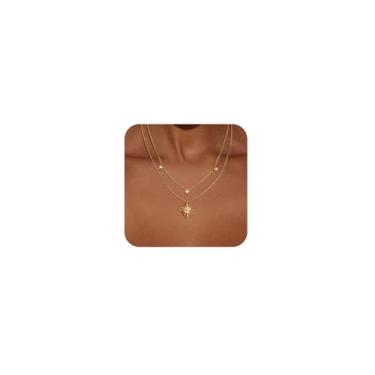 Imagem de CHESKY Colares em camadas para mulheres modernos, delicados, banhados a ouro 14 k, colar em camadas para mulheres, não mancha, hipoalergênico, sol, ouro, joias de ouro, presentes femininos, Latão, Sem