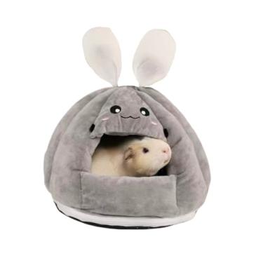 Imagem de Copfeu Cama esconderijo de porquinho-da-índia – Casa pequena para animais de estimação com fundo removível para coelhos, chinchilas, furões – pelúcia grossa, caverna aconchegante e quente, couro fácil