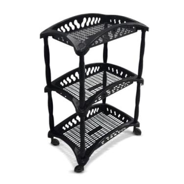 Imagem de Organizador Vertical Triplo com Rodinhas, Fruteira 3 Andares, Preto, Estante de Armazenamento com Rodas