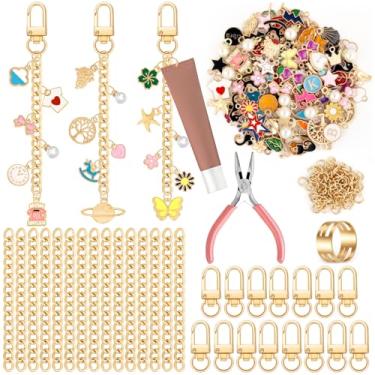 Imagem de Lestp Kit de fabricação de chaveiros, 212 peças, kit de berloques de brilho labial, joias faça você mesmo, suprimentos para fabricação de chaveiros, 80 pingentes, 15 clipes para chaveiros, 15