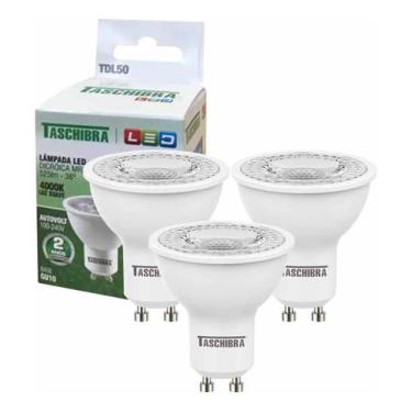 Imagem de 3 Lâmpada De Led Dicróica Mr16 Tdl 50 7w Gu10 Taschibra 4000k