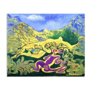 Imagem de Pôster Max Ernst Reclinado com Figuras Reproduções de Pinturas Famosas Surrealismo Arte de Parede Tela Max Ernst Decoração de Parede para Presentes de Sala de Estar 80 x 60 cm (32 x 24 polegadas) Sem