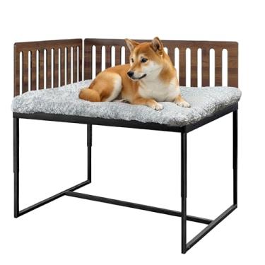 Imagem de Beliches para cães com 2 painéis de altura ajustável, moldura de metal para cães de 102 x 71 cm com almofada, grande