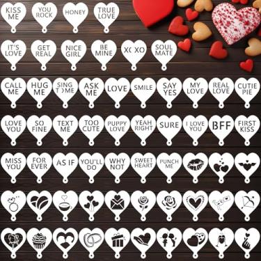 Imagem de Honeydak 60 peças de estênceis de dia dos namorados, artesanato, letras de coração, reutilizáveis para pintura em madeira, bolo, estêncil, para enfeite de Natal, faça você mesmo