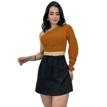 Imagem de Cropped Mula Manga Longa Crepe Duna Top Amarração Elegante - SWISS BOU
