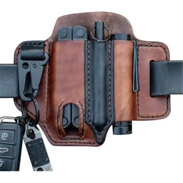 Imagem de Estojo para Multiferramenta Cinto Organizador de Bolso Couro EDC Homens com Porta Caneta Porta-Chaves Lanterna Bolsa