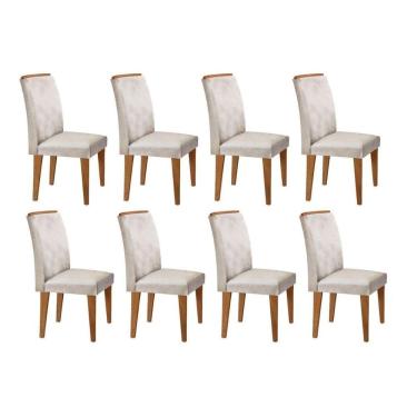 Imagem de Kit 8 Cadeiras Sala Jantar Lunara 8 Un Imbuia Suede Creme Rufato