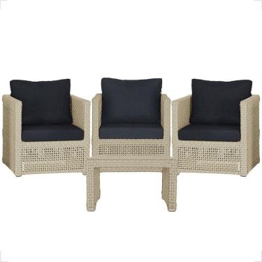 Imagem de Mesa E 3 Poltronas Madri Corda Náutica Estofado 12 Trama Rami