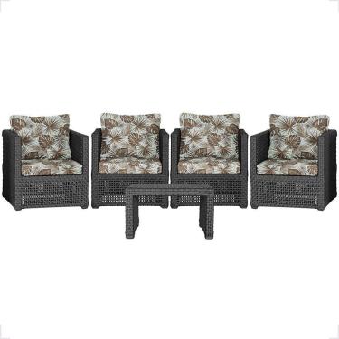 Imagem de Mesa E 4 Poltronas Madri Corda Náutica Estofado 6 Trama Preto