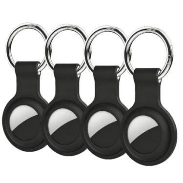 Imagem de Densleonis Capa com suporte compatível com AirTag, pacote com 4, capa durável para etiquetas de ar com chaveiro, capa protetora à prova d'água, localizador de GPS, rastreador, suporte de etiqueta para