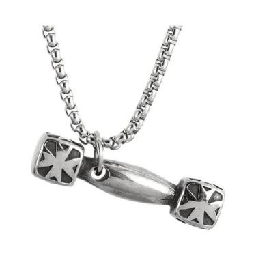 Imagem de Colar De Pingente De Halteres De Aço Titânio Unissex Punk Fitness Joia