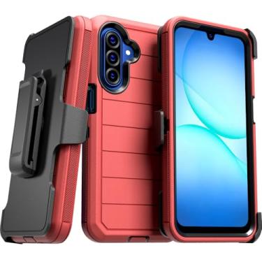 Imagem de Capa para Samsung Galaxy A17 com clipe de cinto e suporte, capa protetora sem tela de camada dupla à prova de choque para Galaxy A17 (vermelho e preto)