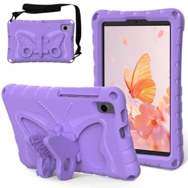 Imagem de Capa para tablet Sfuladc para Samsung Galaxy Tab A9/A11, suporte de borboleta embutido e alça de ombro compatível com Lenovo Tab One/K9 22.1 cm roxo