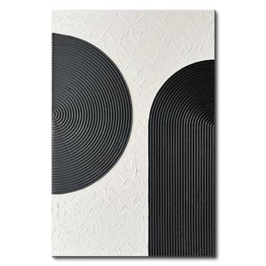Imagem de Creespi Arte de parede preto e branco 61 x 91 cm, pintura a óleo abstrata texturizada pintada à mão, pintura de arte em tela minimalista moderna para decoração de parede