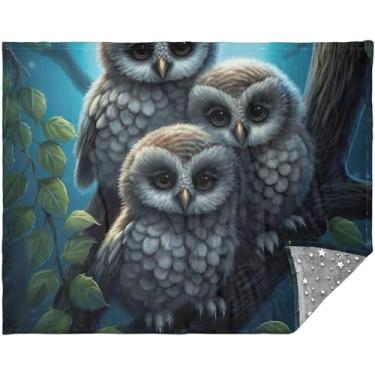 Imagem de Cobertor de sofá de três corujas fofas sentadas em uma hera cobertor grande para sofás 177,8 cm x 139,7 cm cobertor de sherpa legal