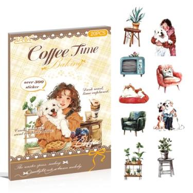 Imagem de Conjunto de adesivos de diário estético, 20 folhas de adesivos decorativos transparentes à prova d'água para scrapbooking, agendas, agendas, tema Coffee Time (Amarelo)