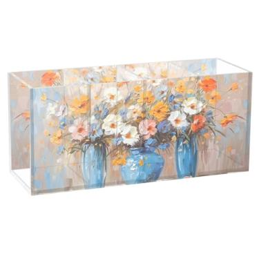 Imagem de TSENQUE Porta-canetas de acrílico com flores divertidas, para arte de mesa, copos personalizados, lápis, papelaria, arte, marcador, organizador de mesa, decoração de escritório