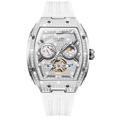 Imagem de OLEVS Relógio de pulso feminino com diamante, automático, automático, automático, elegante, luxuoso, impermeável, para mulheres, 6016: branco