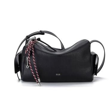 Imagem de ELLE Bolsa transversal de couro legítimo, grande, Preto, Minimalista