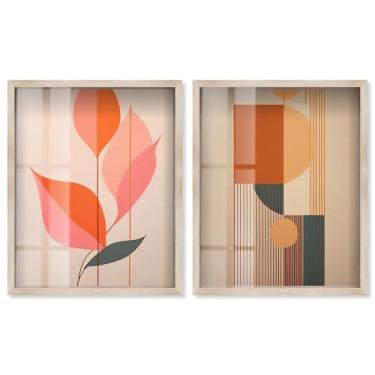 Imagem de Blush and Gold Modern Glam Shadowbox Print Living Room Wall Art Conjunto de 2 por Art Remedy, moldura loira, 43 x 53 cm