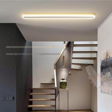 Imagem de Luzes de teto LED Modernas Longas Lineares Reguláveis Lâmpadas de Teto com Controle Remoto Alumínio Metal Luminária de Teto para Sala de Estar Quarto Vestiário Cozinha 3000K-6500K (Branco, 120 cm)