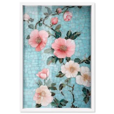 Imagem de Memory of a Roman Villa I Shadowbox Print Blue Floral Wall Art por Art Remedy, moldura branca, 43 x 63 cm