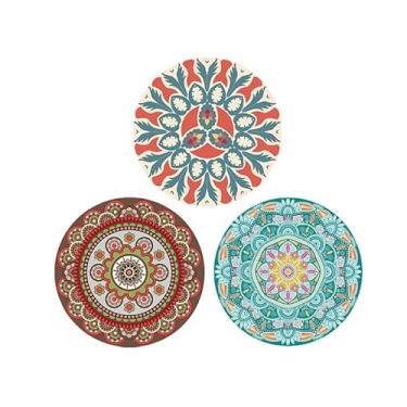 Imagem de Conjunto de porta-copos redondos isolados para copos base decorativa de chá e mesa almofadas de proteção para copos, tigelas e pratos resistente ao calor retrô 3 peças 02