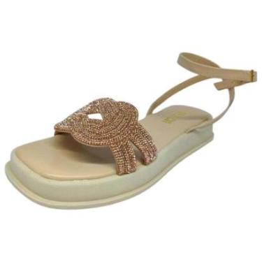 Imagem de Sandalia Feminina Detalhes em Strass Conforto Flat Sua Cia-Feminino