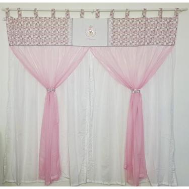 Imagem de Cortina Com Bandô Quarto Ursa Princess Princesa Rosa Cinza 200mx170m -