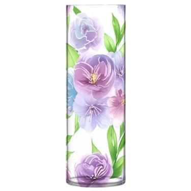 Imagem de CEBUGI Vaso de flores roxas 10 x 30 cm, vaso cilíndrico para flores, vaso transparente inquebrável para festa de casamento, decoração de casa