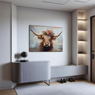 Imagem de Arte de parede em tela, quadros de arte de parede para sala de estar, arte para decoração de parede, impressão de arte de parede de vaca highland vintage, decoração de parede para paredes, decoração