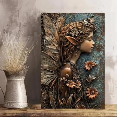 Imagem de Arte de parede em tela rústica vintage Fairy Among Flowers - Pôster sem moldura de 20 x 30 cm - Decoração de casa e escritório para sala de estar, quarto, cozinha e café