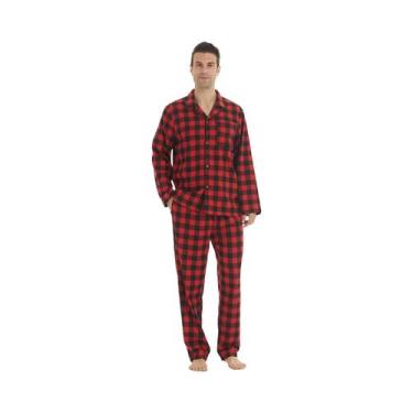 Imagem de Conjuntos De Pijamas De Flanela De Algodão Masculinos Com Estampa Xadr