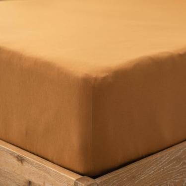 Imagem de PURE ERA Apenas lençol de baixo de algodão de malha jérsei (sem lençol de cima ou fronhas) bolso profundo de até 38 cm a 50 cm, ultramacio, confortável, respirável, laranja queimado, solteiro