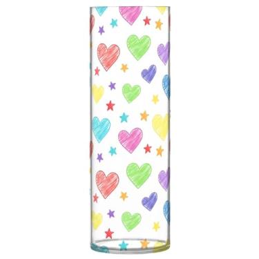 Imagem de CEBUGI Vaso de flores com corações de arco-íris, 10 x 30 cm, vaso cilíndrico para flores, vaso transparente inquebrável para festa de casamento, decoração de casa