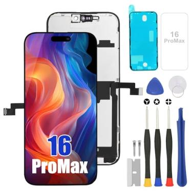 Imagem de Kit de substituição de tela para iPhone 16promax conjunto completo com tom verdadeiro, tela digitalizadora LCD para iPhone 16promax com digitalizador de toque 3D e kit de ferramentas de reparo