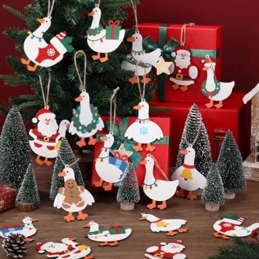 Imagem de Threehoney 24 peças de enfeites de Natal de madeira para varanda de ganso para varanda de ganso enfeites de pendurar para Natal, casa, escritório, mesa, decorações de pendurar para árvore de Natal, ao